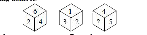 Three positions of a dice are shown below. Find the missing number.