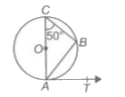 If O is the centre of a circle, AOC is its  diameter and B is a point on the circle such that angleACB = 50^@. If AT is the tangent to the circle at the point A, then angleBAT =