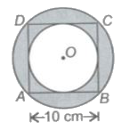 In the given figure (not drawn to scale), ABCD is a square of side 10 cm. Find   (i) Area of inscribed circle   (ii) Area of circumscribed circle   (iii) Area of shaded region