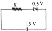 The diode used in the circuit   shown in the figure has a constant voltage drop at 0.5 V at all currents and a maximum   power rating of 100 milliwatts. What should be the value of the resistor R, connected in series with diode, for obtaining maximum current?