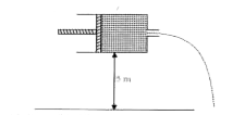 A syringe of diameter 1 cm having a nozzle of  diameter 1 mm, is placed horizontally at a height 5 m from the ground as shown below. An incompressible non-viscous liquid is filled in the syringe and the liquid is compressed by moving the piston at a speed of 0.5 m s^(-1), the horizontal distance travelled by the liquid jet is(g=10 m s^(-2))