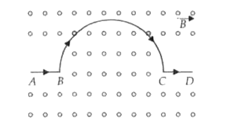 A wire ABCD is bent in the form shown here in the figure. Segments AB and CD are of length 1m each while the semicircular loop is of radius 1m. A current of 5A flows from A towards the end D and the whole wire is placed in a magnetic field of 0.5 T direction out of the page. The force acting on the wire is   .