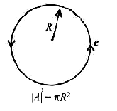 An electron is moving in an orbit of radius R with a time period T as shown in the figure. The magnetic moment produced may be given by   |e| represents the magnitude of the election charge.