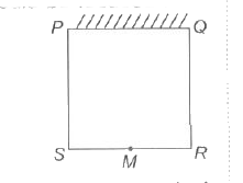 PQRS shows the walls of room each measuring 8 m, such that wall PQ has a full length plane mirror. A camera is placed at point M, the mid point of wall SR. In order to take clear image of the point R, the camera should be focused at