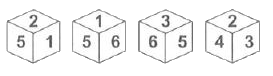 Four different positions of a cube are given below. The number on the face opposite to the face having number 4 is .