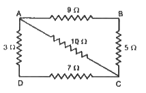 चित्र के अनुसार पाँच प्रतिरोध जोडे गये है।  बिन्दुओं  A व C  के मध्य तुल्य प्रतिरोध ज्ञात कीजिए।