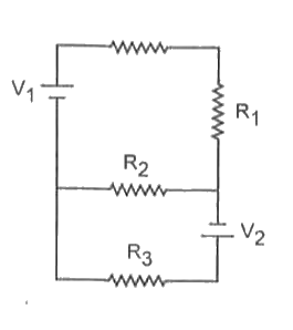 विद्युत वाहक बल V(1)  तथा V(2) वाली दो आदर्श बैटरी तथा तीन प्रतिरोध R(1), R(2)  तथा R(3) चित्र में दर्शाए गये क्रम के अनुसार जुड़े हुये हैं। प्रतिरोध R(2) में बहने वाली धारा शून्य होगी यदि -