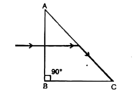 400nm तरंगदैर्ध्य का प्रकाश पुंज एक समकोणिक प्रिज्म पर लंबवत आपतित होता है।  यह देखा जाता है कि प्रकाश पुंज पृष्ठ AC पर पढ़कर इससे स्पर्श रेखीय निकलता है (नीचे दिए गया चित्र।  प्रिज्म के पदार्थ का अपवर्तनांक तरंगदैर्य (lamda) के साथ निम्न प्रकार बदलता है   mu = 1.2 + (b)/(lamda^(2))      b का मान तथा lamda = 500nm के लिए प्रिज्म के पदार्थ का अपवर्तनांक ज्ञात कीजिय।  दिया है theta = sin^(-1) (0.625)
