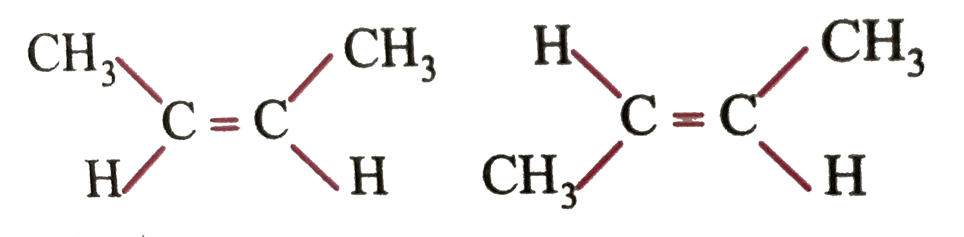 You are given two compound      First, you name both of them the same yet, are they really same structure, or they some how different ?Carefully inspection should convince you that they are indeed different. Now, how their physical and chemical properties differ? Generally   (i) cis-isomer has more diplomoment than trans-isomer   (ii) cis-is less stable than trans   (iii) boiling points of cis isomers are than those of trans isomers (remember boiling points are directly related to polarity which is determined by dipolemoment) chemical reactivities of cis and trans also differ from each other.   Arrange the following compounds in the increasing order of the boiling poiints   CH(3)-underset(A)CH=CH-CH(3)(cis),CH(3)-underset(B)CH=CH-CH(3)(trans)   CH(3)-underset(C)CHCl=CH(cis),CH(3)-underset(D)CH=CHCl(trans)