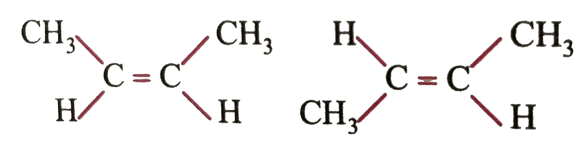 You are given two compound      First, you name both of them the same yet, are they really same structure, or they some how different ?Carefully inspection should convince you that they are indeed different. Now, how their physical and chemical properties differ? Generally   (i) cis-isomer has more diplomoment than trans-isomer   (ii) cis-is less stable than trans   (iii) boiling points of cis isomers are than those of trans isomers (remember boiling points are directly related to polarity which is determined by dipolemoment) chemical reactivities of cis and trans also differ from each other.   Which of the following compounds exhibit geometrical isommerism?