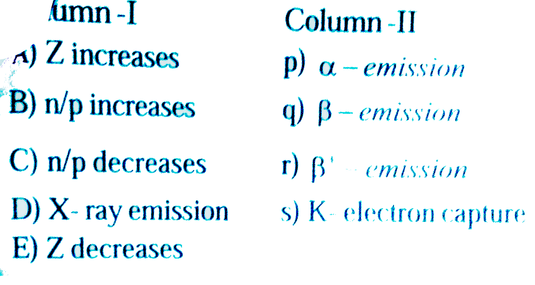 Match the following columns