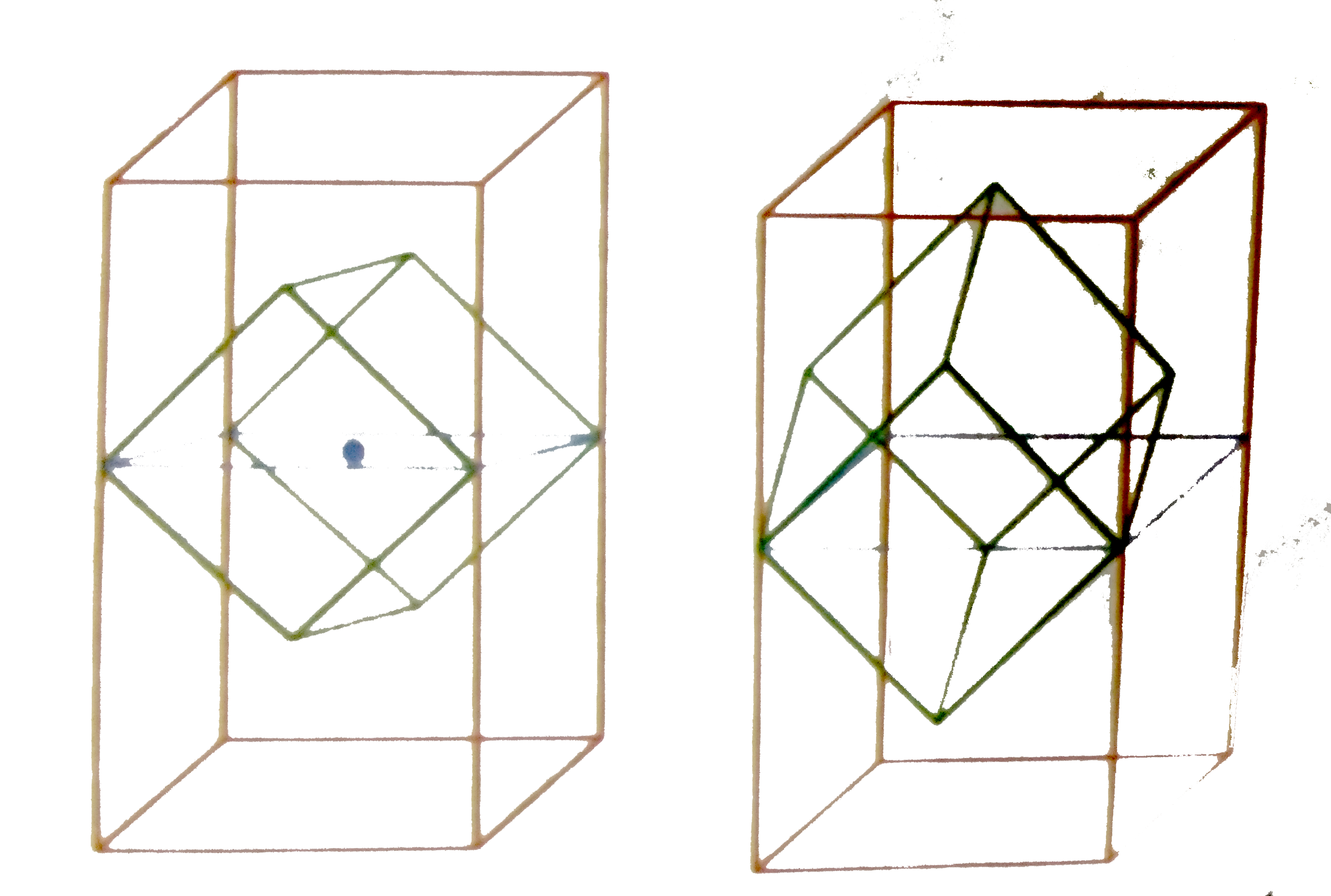Face centered cubic lattice of NaCl may also smaller, tetragonal unit cell as shown below fig. (a,b)      The volume of the smaller unit cell in fig(b) . If the volume of the normal unit cell V, is