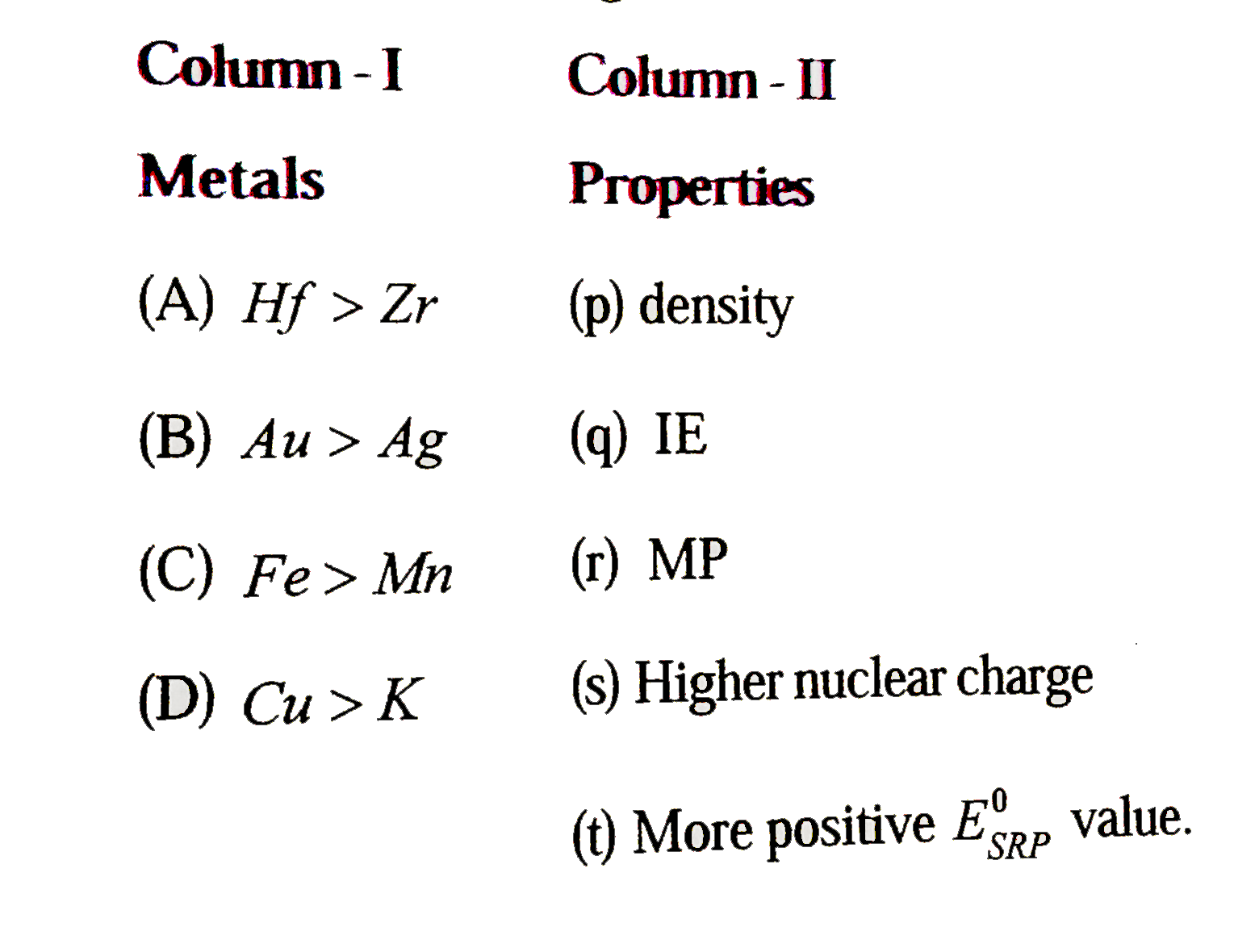 Match the following