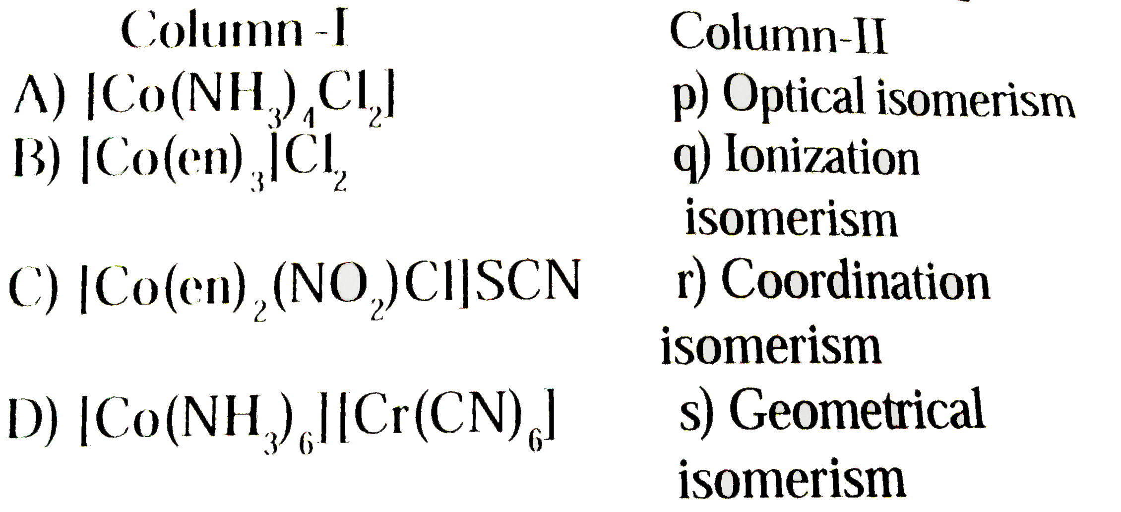 Match the following