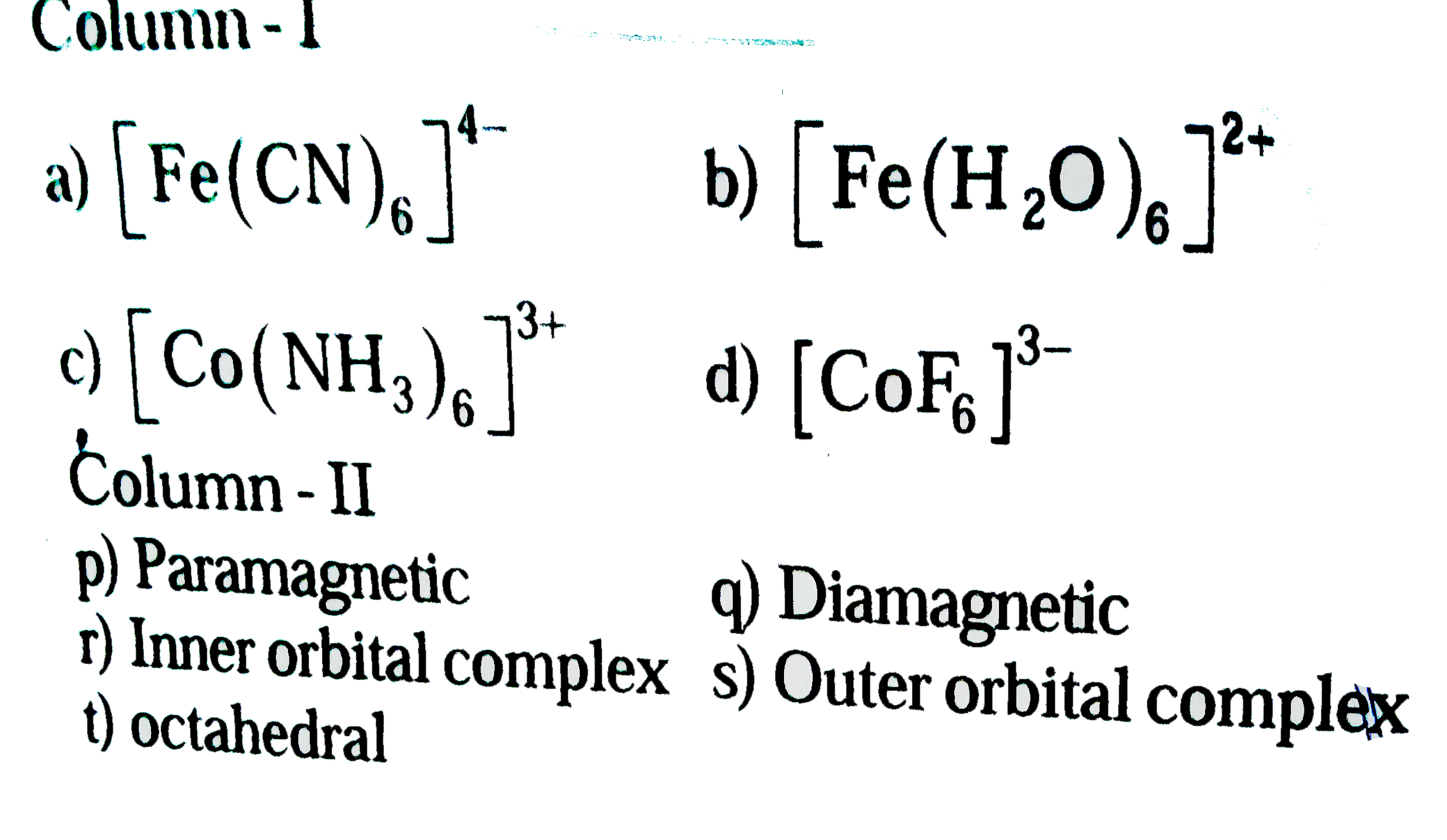 Match the following   Column - I