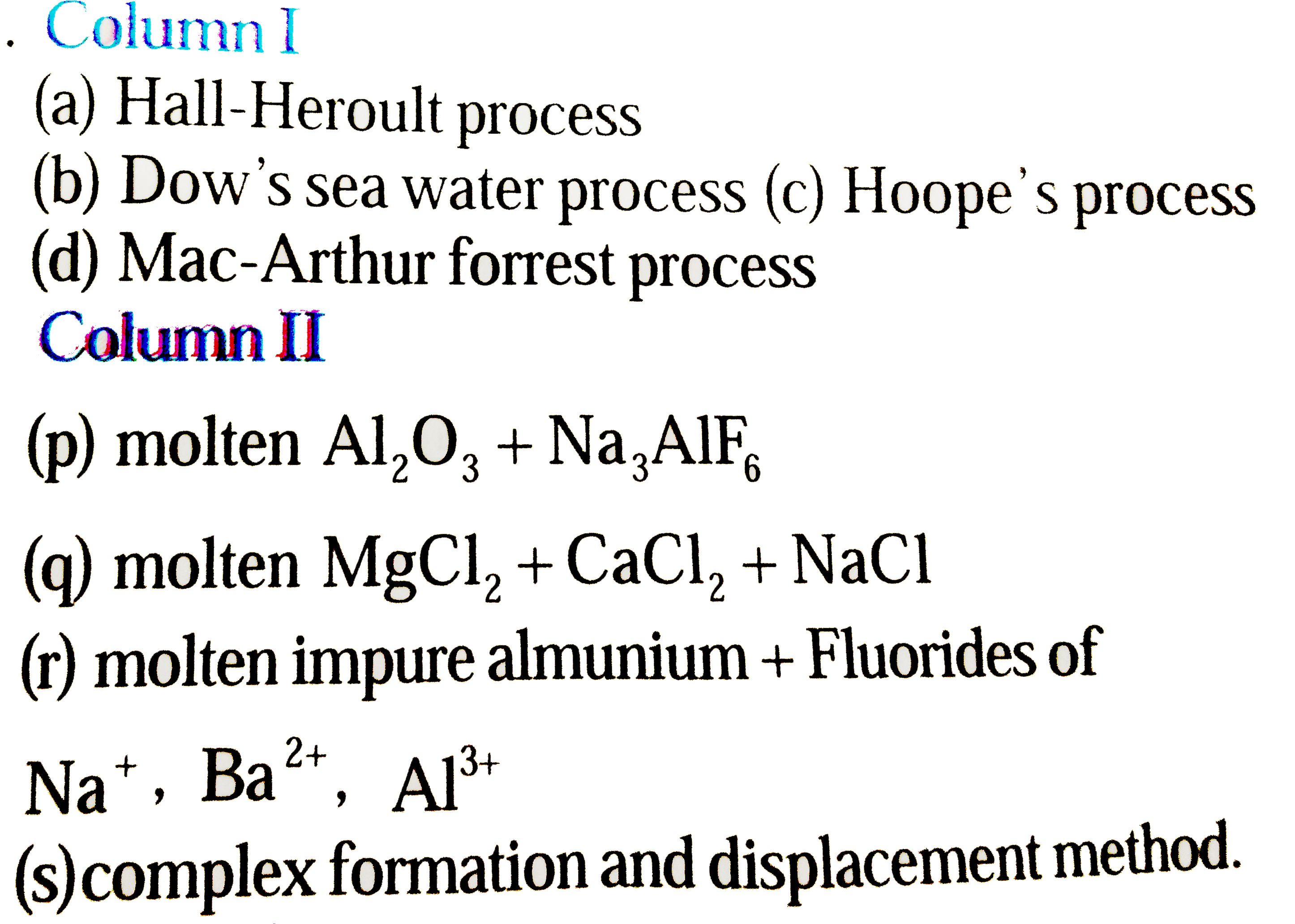 Match the following columns