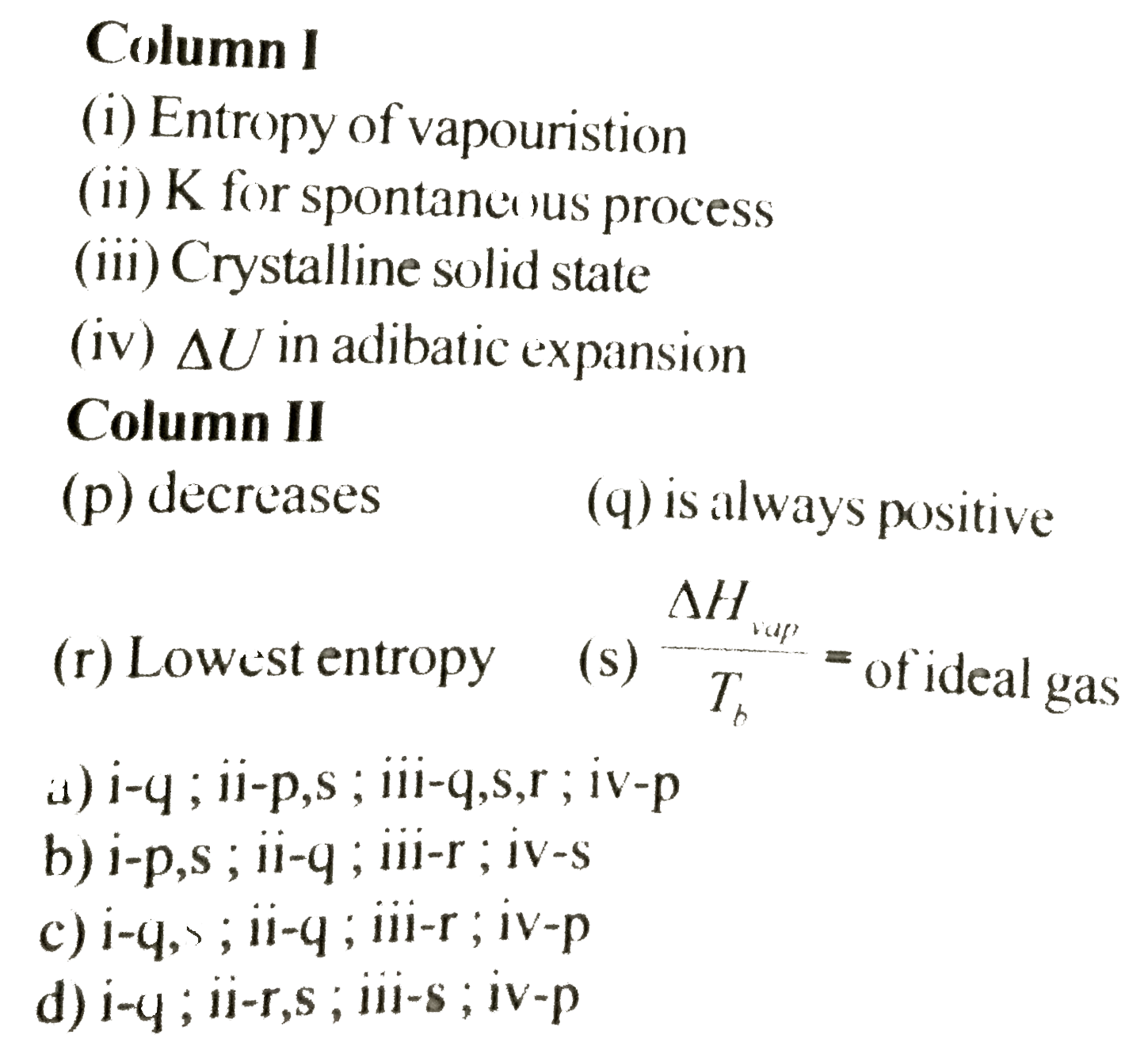 Match the following columns