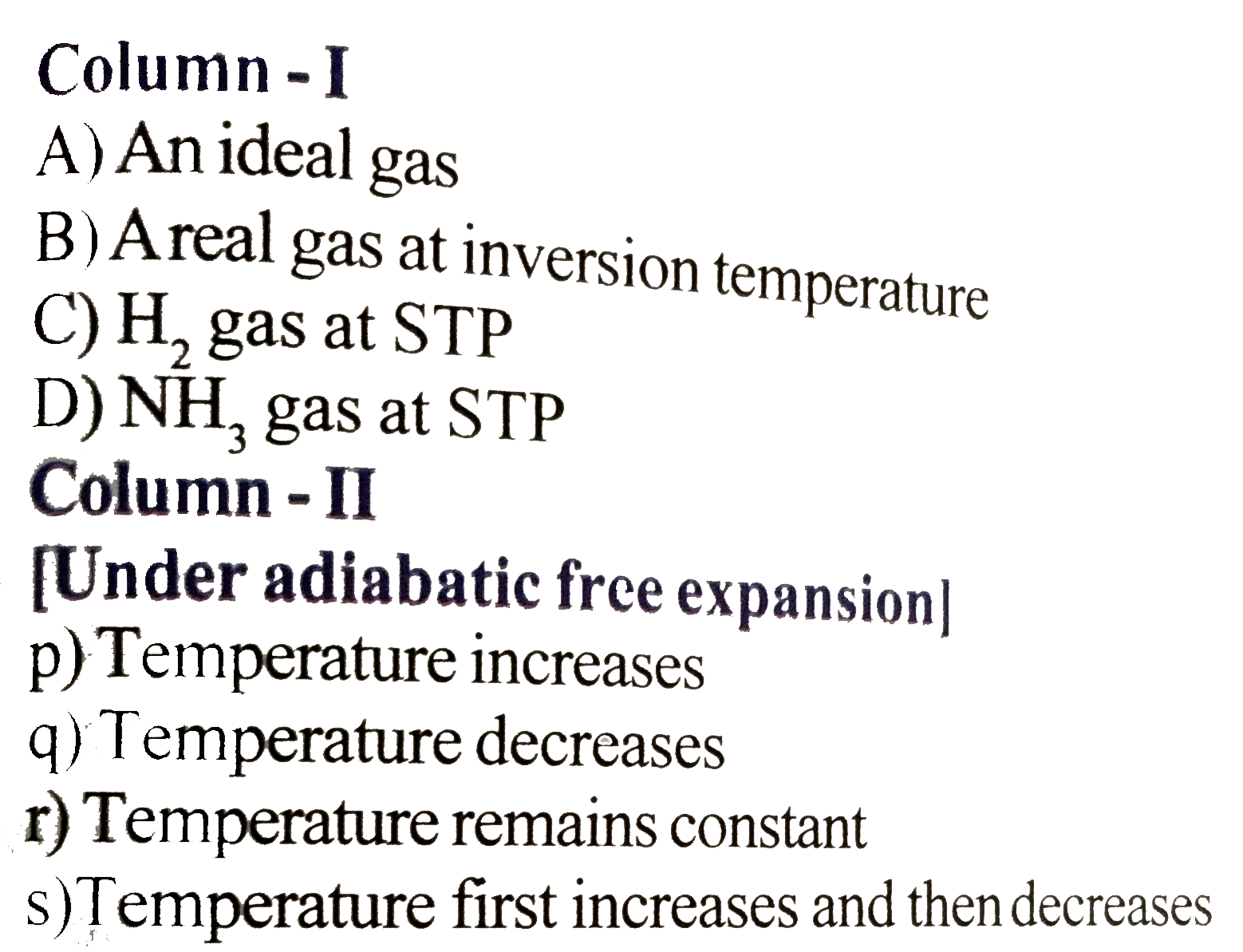 Match the following columns