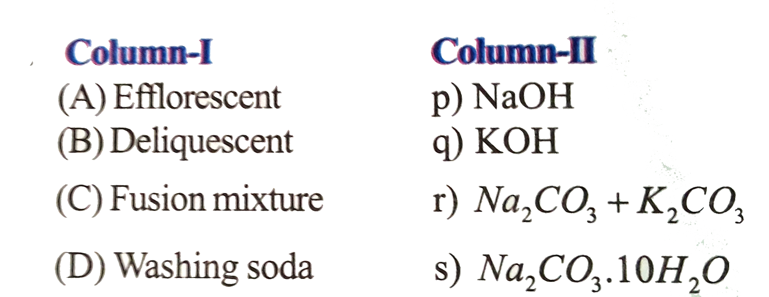 Match the following columns