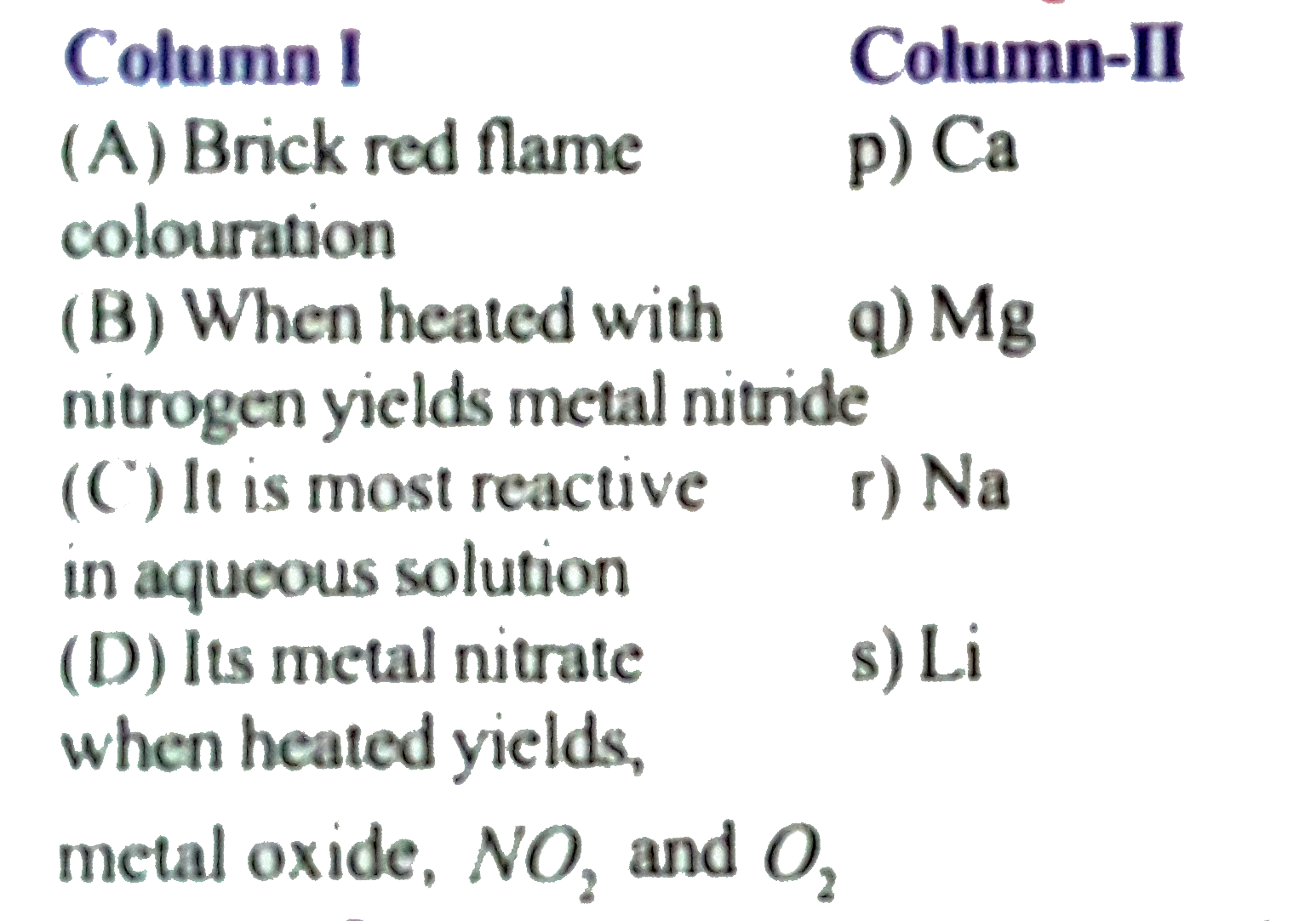 Match the following columns