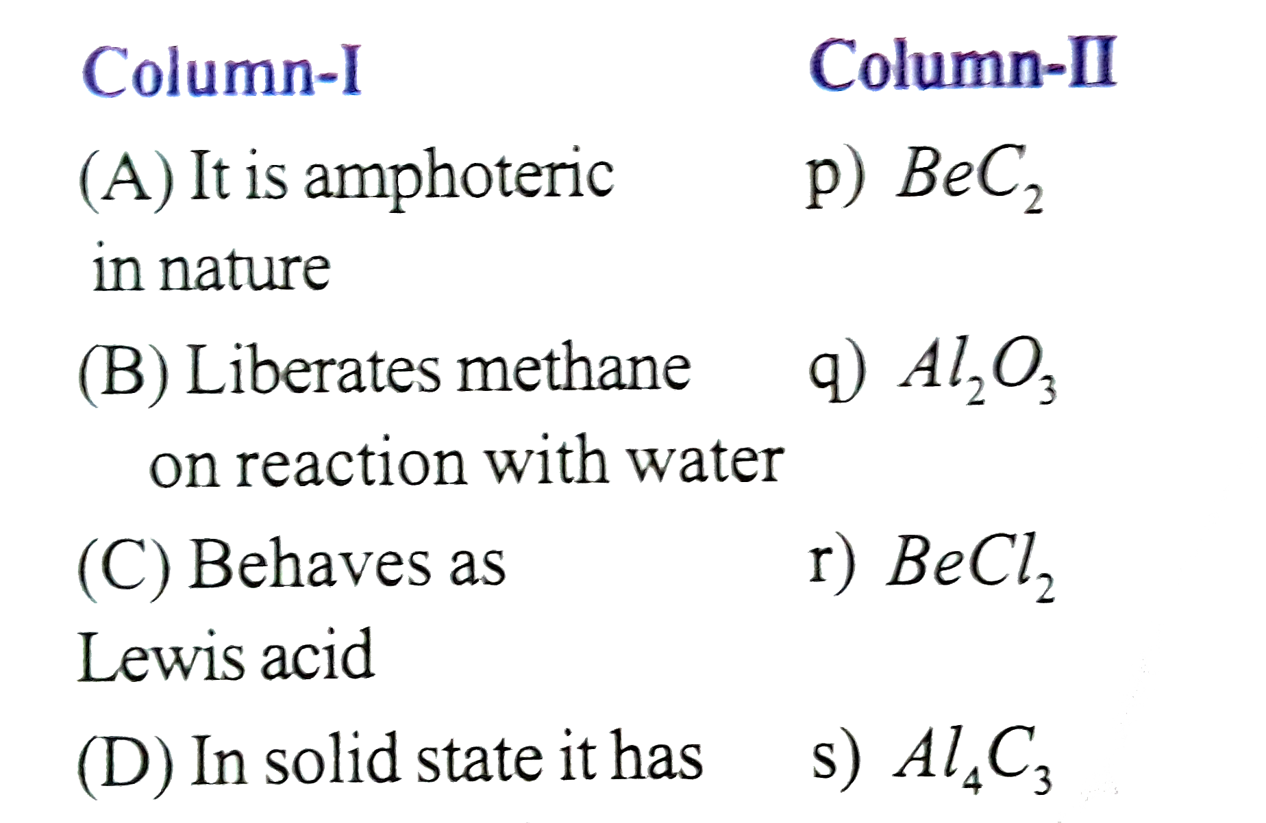 Match the following columns