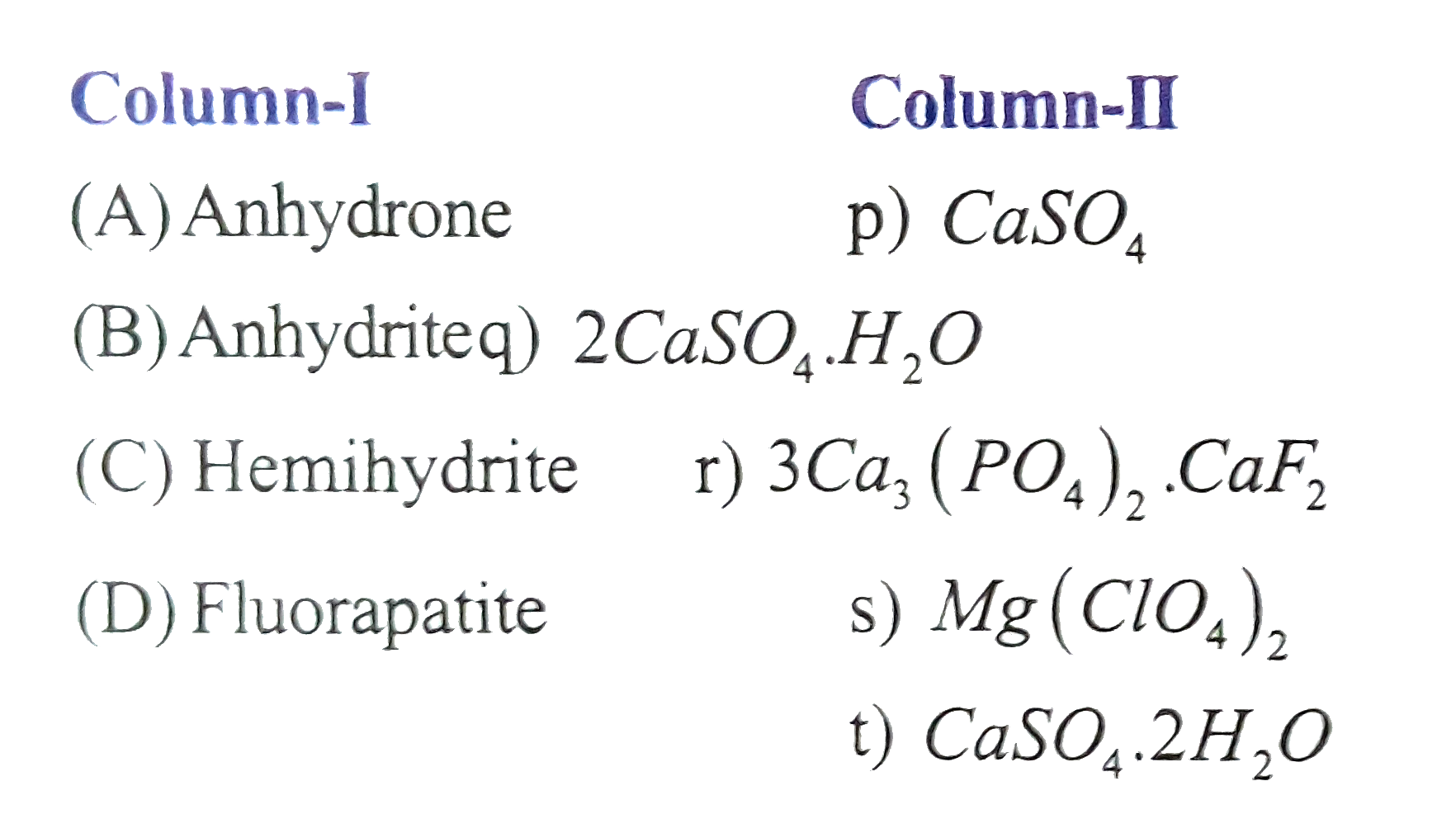 Match the following columns