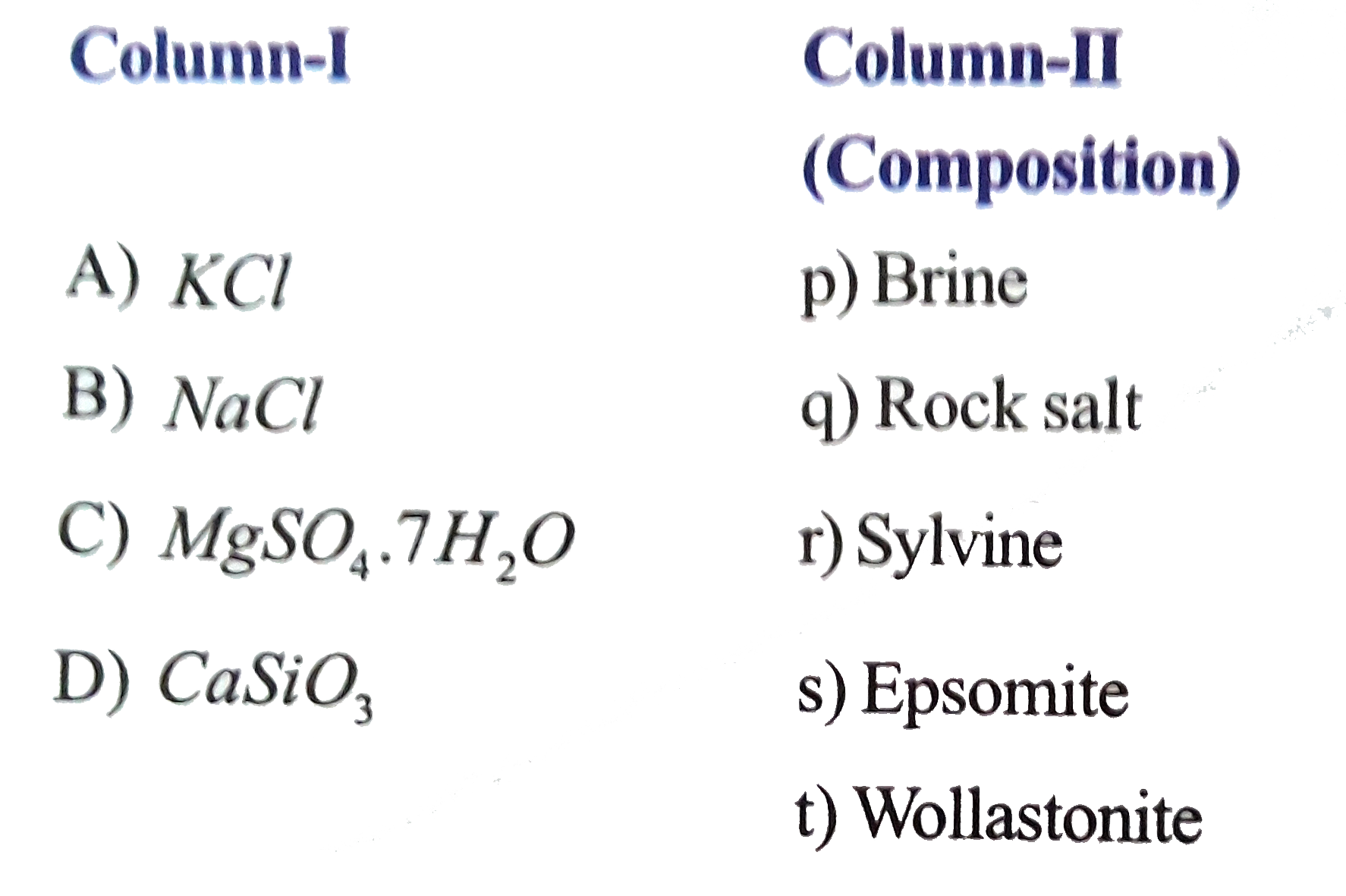 Match the following columns