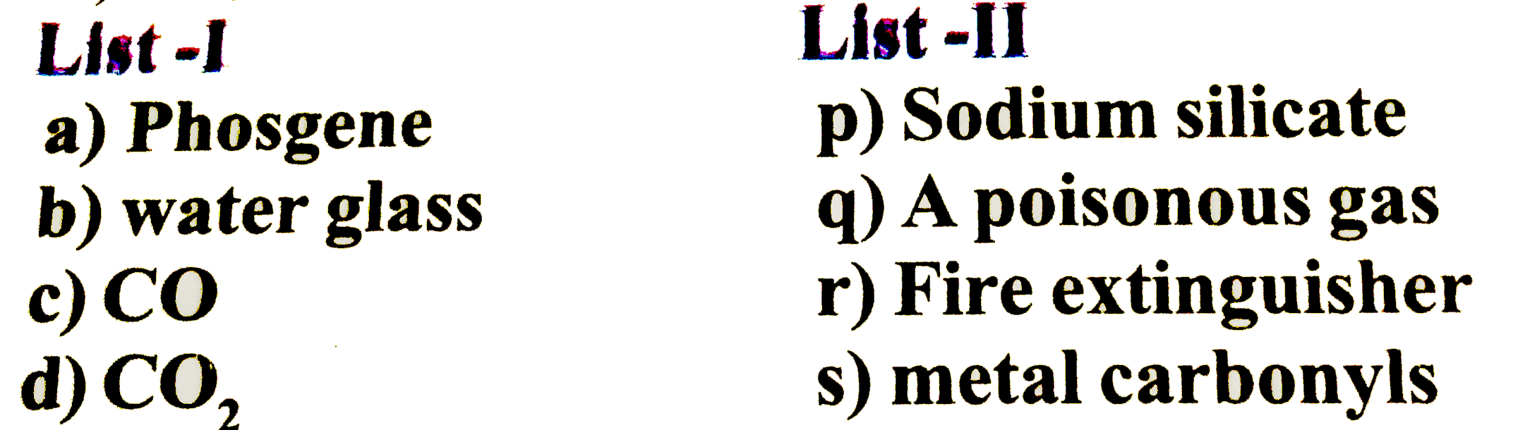 Match the following columns