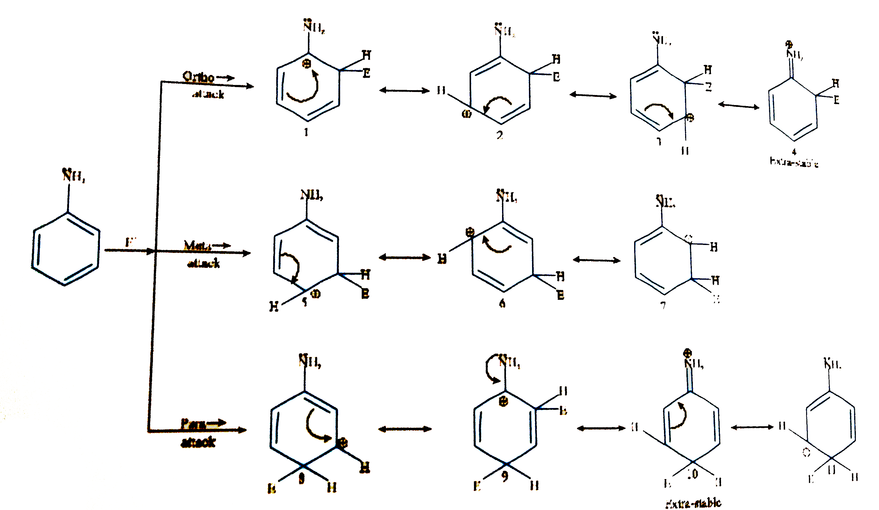 Directing nature of substituted aromatic compound is decided by stability of sigma-complex or areniumion. If sigma-complex is stabilised at O-and P-position by attacks of electrophile then the group is O-and P-directing, but if sigma-complex si stabilisd at m-position the group will be meta directing on the basis of above explanation. find out correct answers of following questions.   Q. Which of the followin is -O- and p-directing
