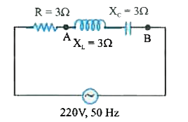In serial L-C-R circuit as shown in figure. The potential difference across A & B is