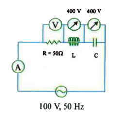 In the series LCR circuit as shown in the figure, the voltmeter V and ammeter A reading are