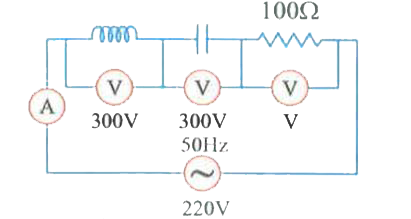 In the circuit shown below what will be the reading of the voltmeters and ammeter?