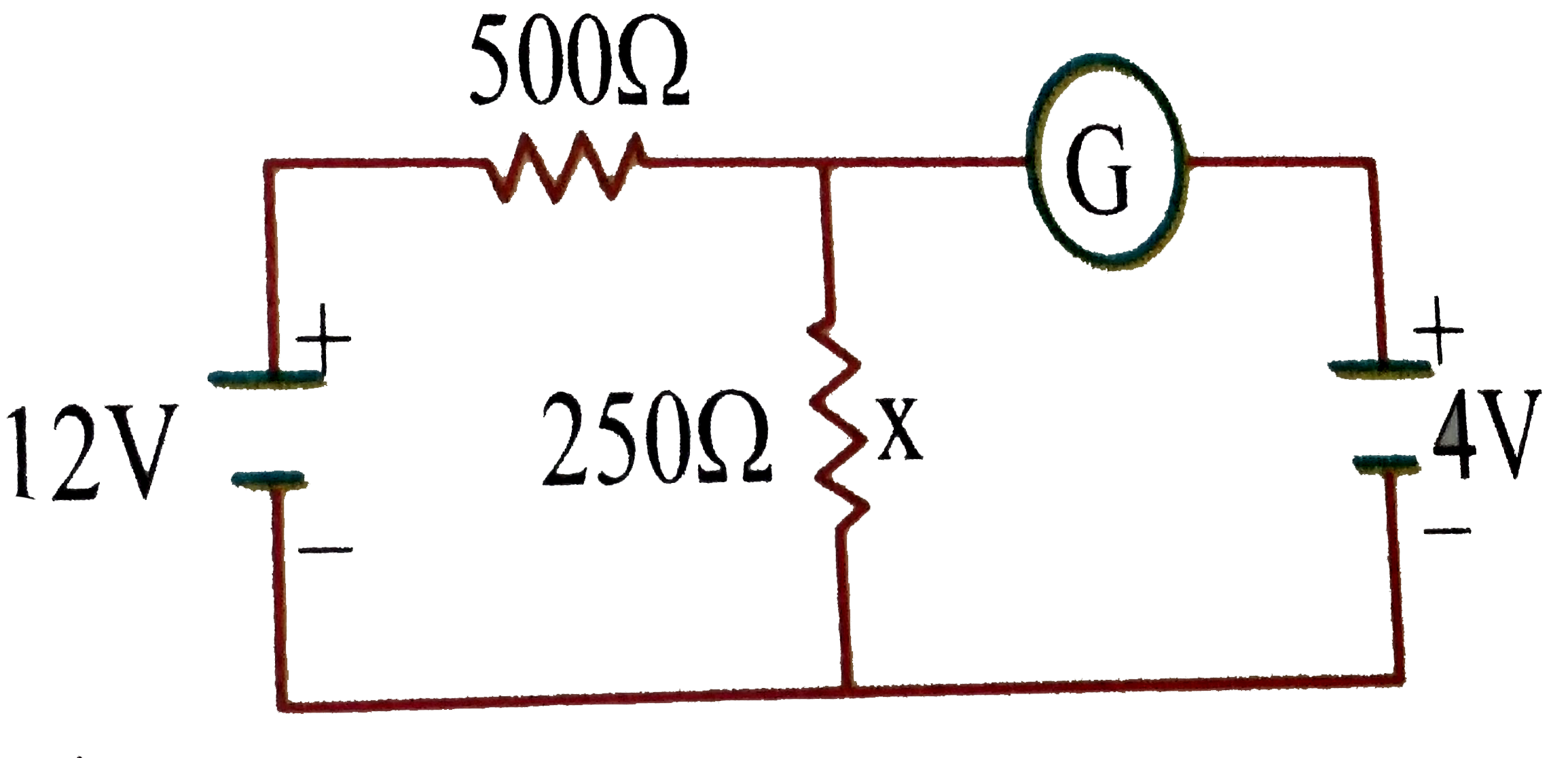 If the galvanometer reading is zero in the given circuit, the current passing through resistance 250Omega is