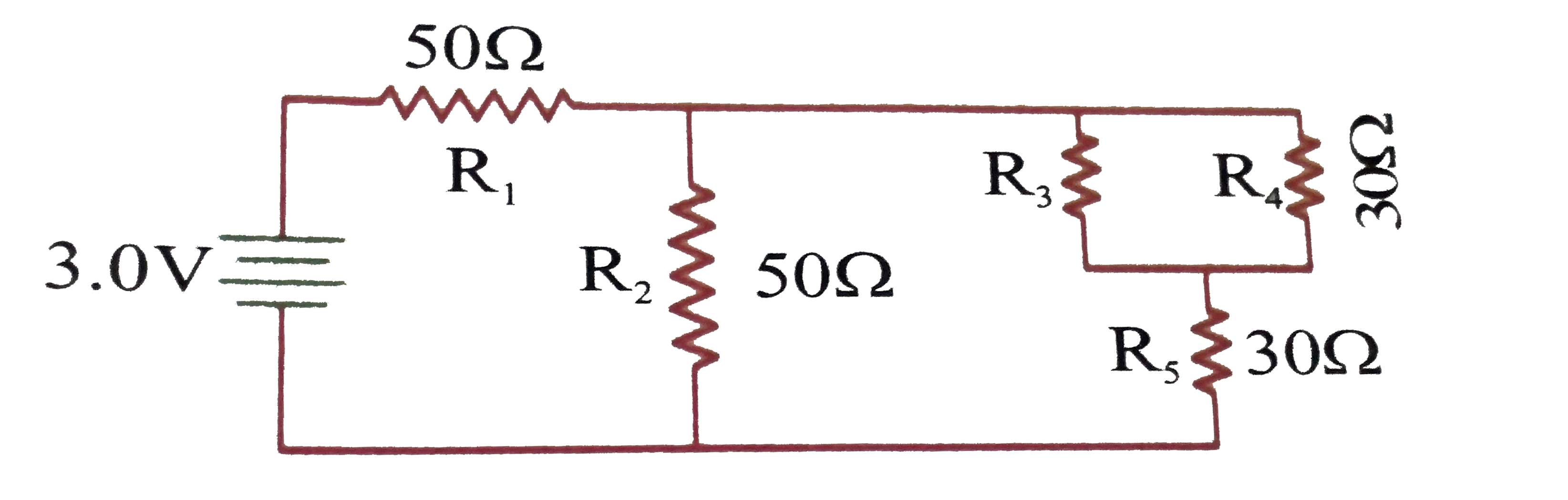 In the circuit shown, the resistances are given in ohms and the battery is assumed ideal withh emf equal to 3.0 volts.   Q. The current passing through 3 V battery is