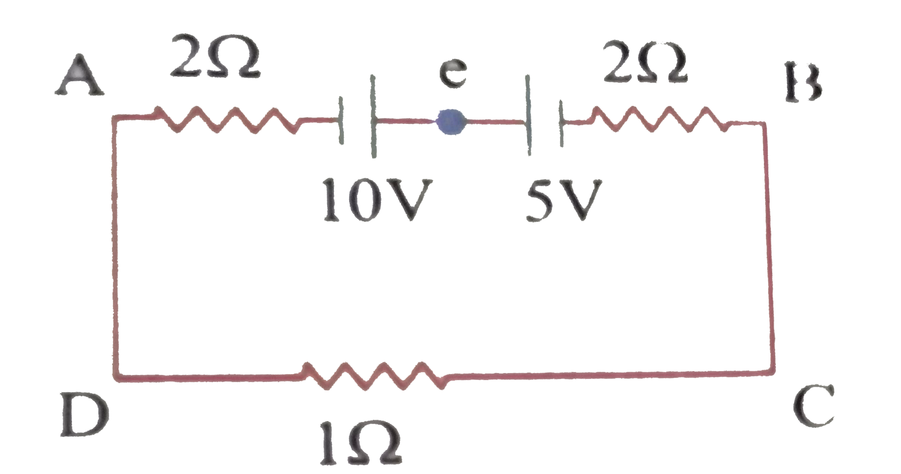 In the given circuit as shown below calculate the magnitude and direction of the current