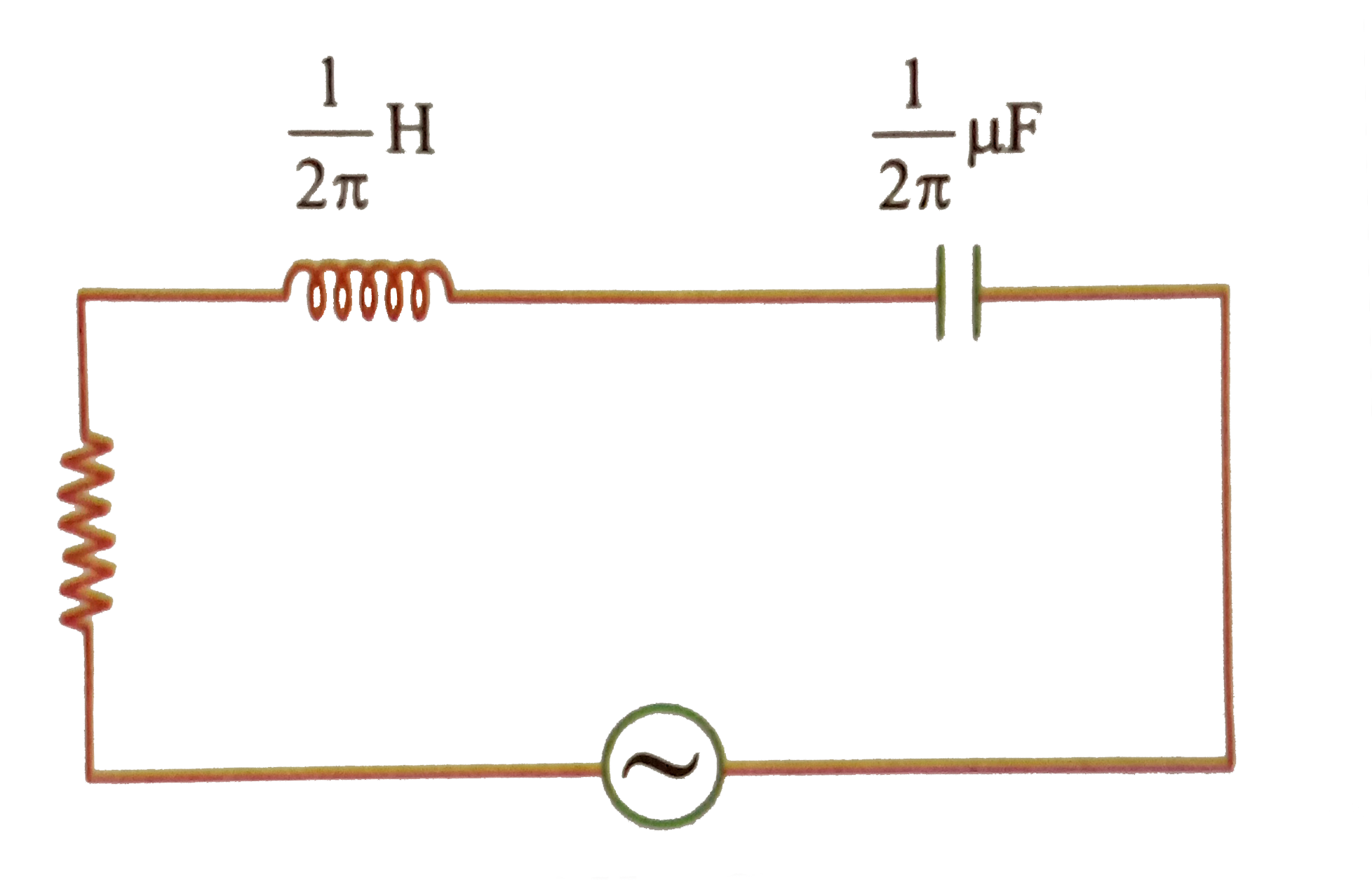 In the a.c circuit shown in figure, the supply voltage has a constant r.m.s value but variable frquency f. Resonance frequency is