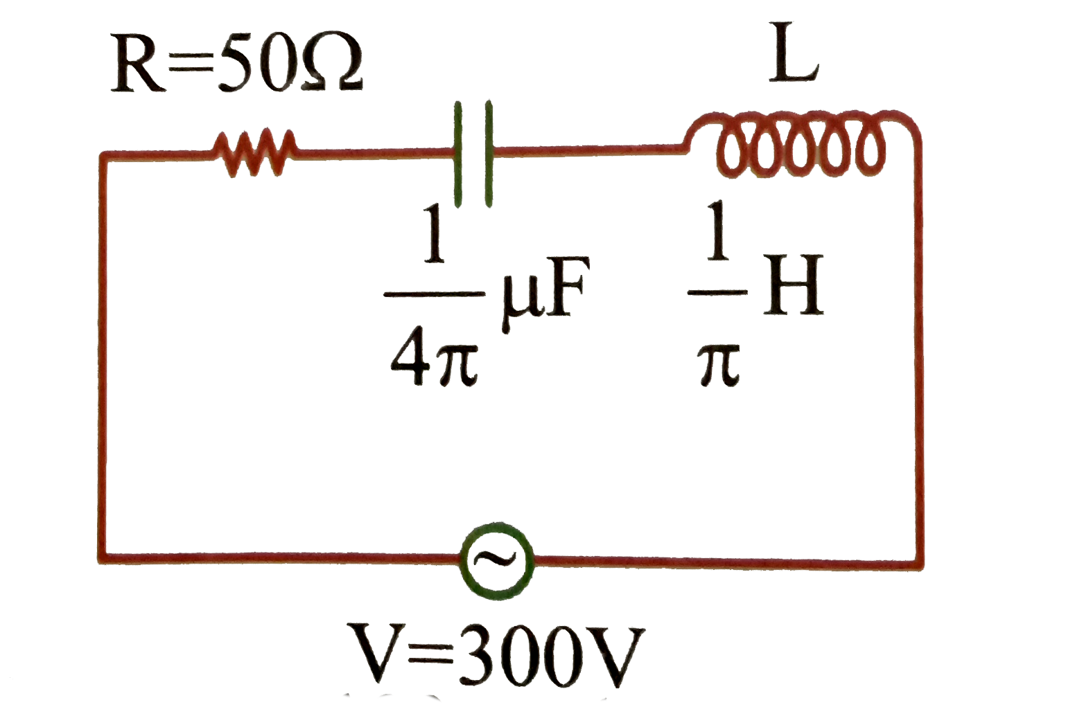 In the a.c. circuit shown in the figure. The supply voltage has a constant r.m.s value V but varialbe frequency f. Resonance frequency in hertz is