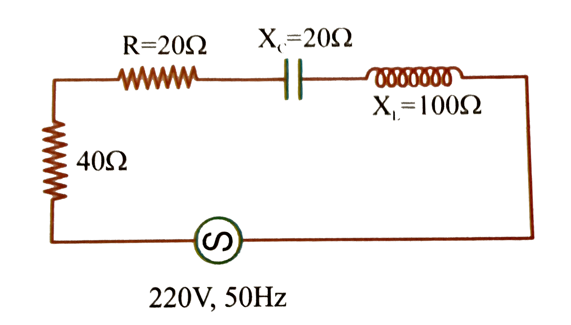 The power factor of the circuit shown in the figure is