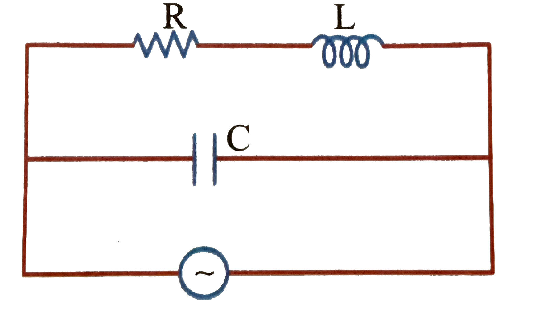 The A.C circuit shown in figure. Find the frequency (w(0)) of the AC voltage source so that current through the source will be in same phase with the voltage of source.
