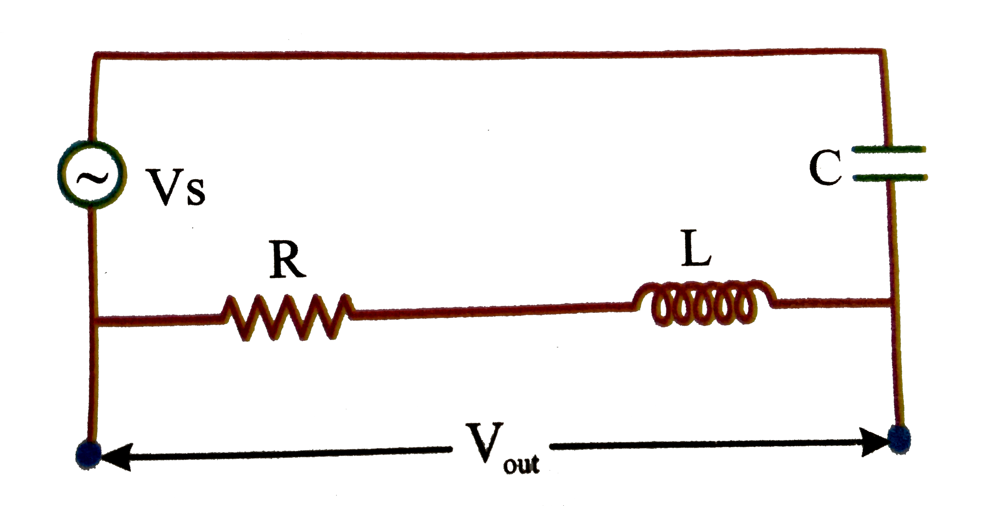 One application of L-R-C series circuit is in high pass or low pass filter, which out either the low or high frequency components of a signal. A has pass filter is shown in figure where the output voltage is taken across the L-R where L-R combination represents and inductive coil that also has resistance due to the large length of the wire in the coil.      Find the ratio V(