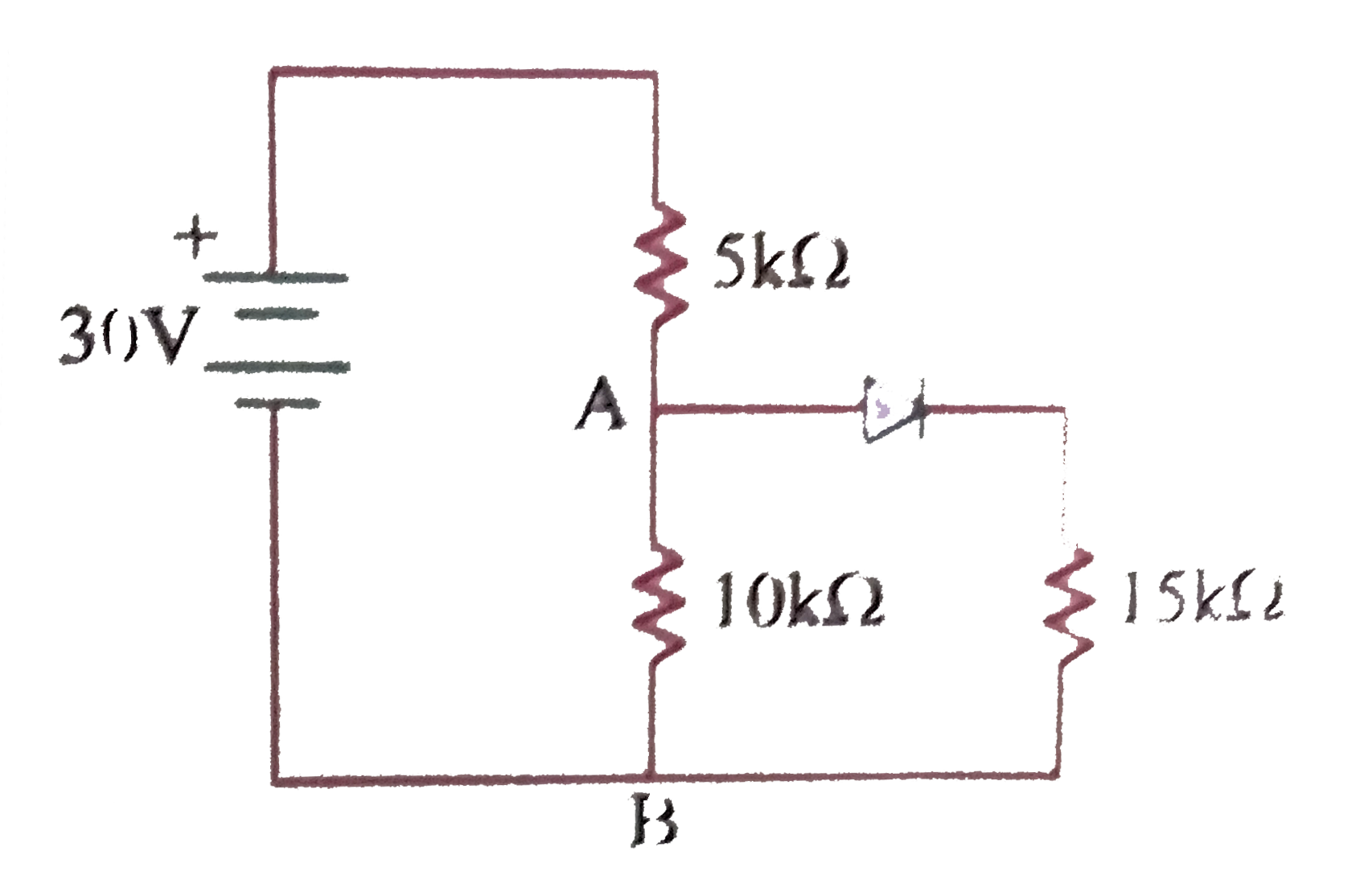 Find the maximum voltage across AB in the circuit shown in Fig. Assume that diode is ideal.   .