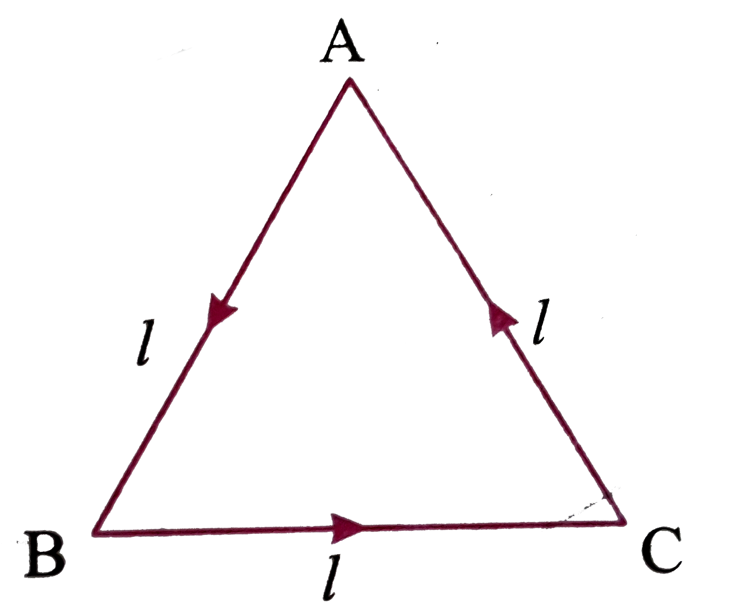 Three particles A,B and C and situated at the vertices of an equilateral triangle ABC of side of length l at time t=0,Each of the particles move with constant speed u. A always has its velocity along AB, B along BC and C along CA.