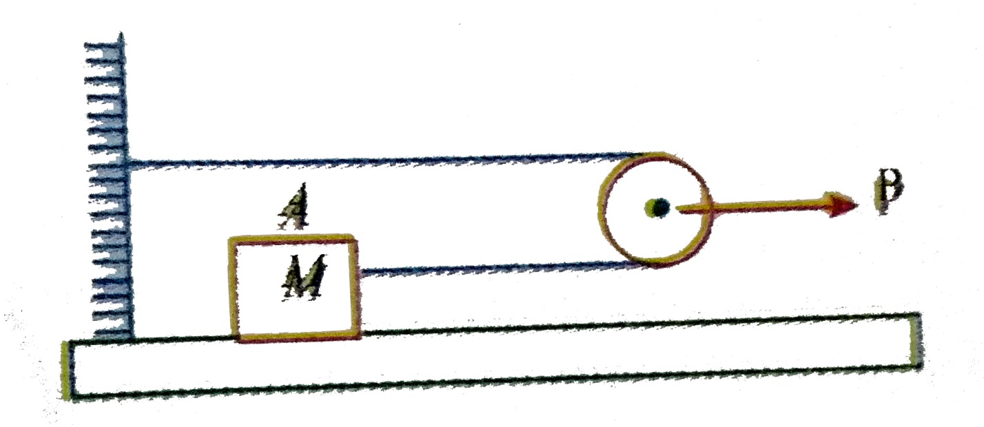 In the following figure, the pulley is massless and frictionless. There is no friction between the body and the floor. The acceleration produced in the body when it is displaced through a certain disatnace with force 'P' will be    .