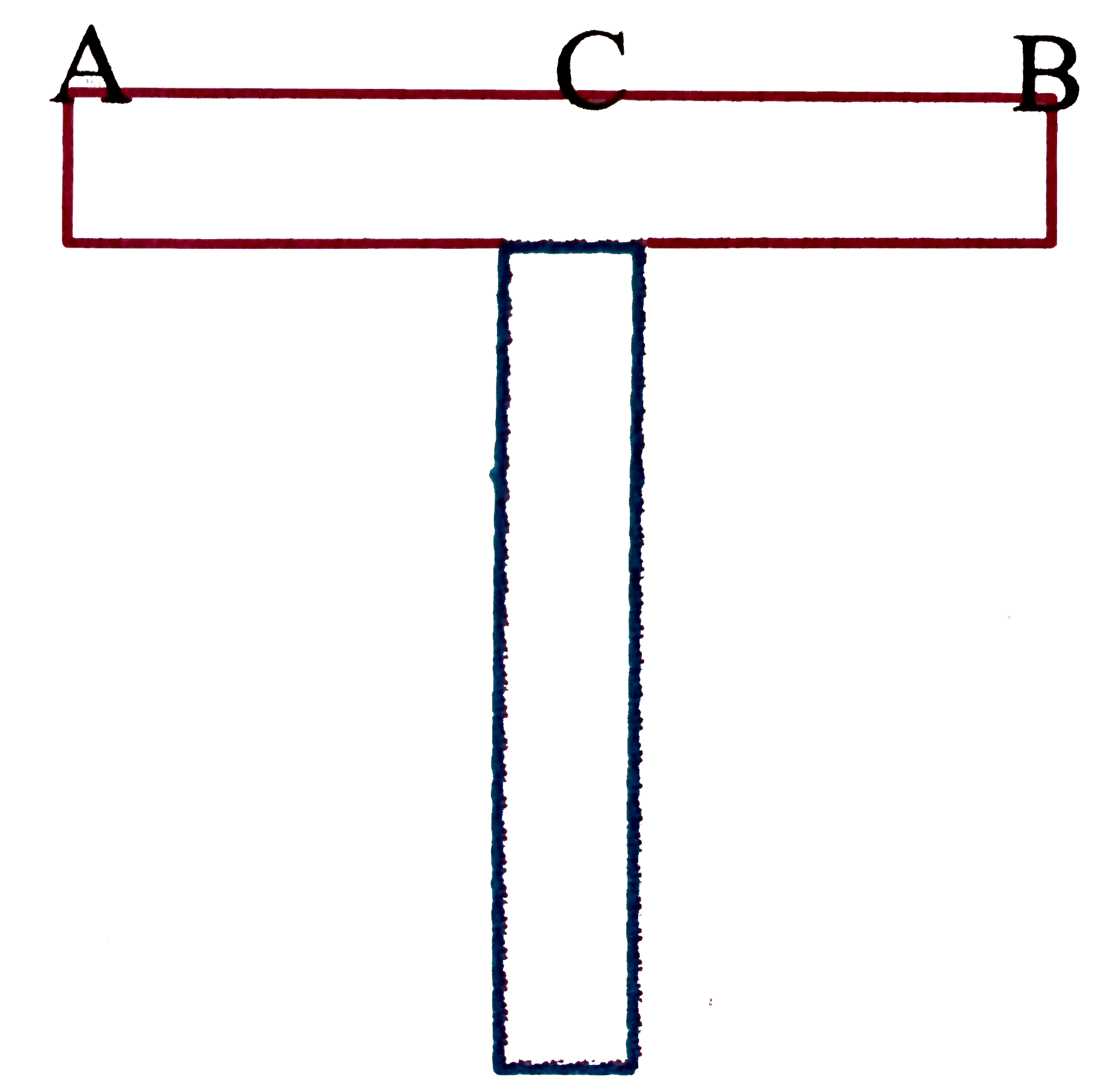 Two identical thin uniform rods of length L each are joined to form T shape as shown in the figure. The distance of centre of mass from D is