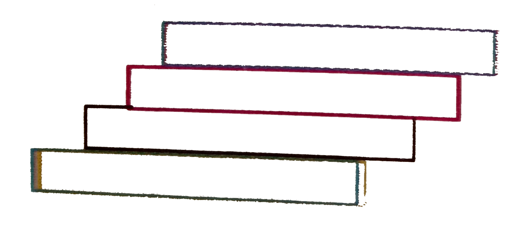 Identical blocks each of mass M and length L are placed one above the other such that each extends out by a maximum length as shown in figure. Find the maximum extension of the n^(th) block from the top, so that the blocks will not fall.