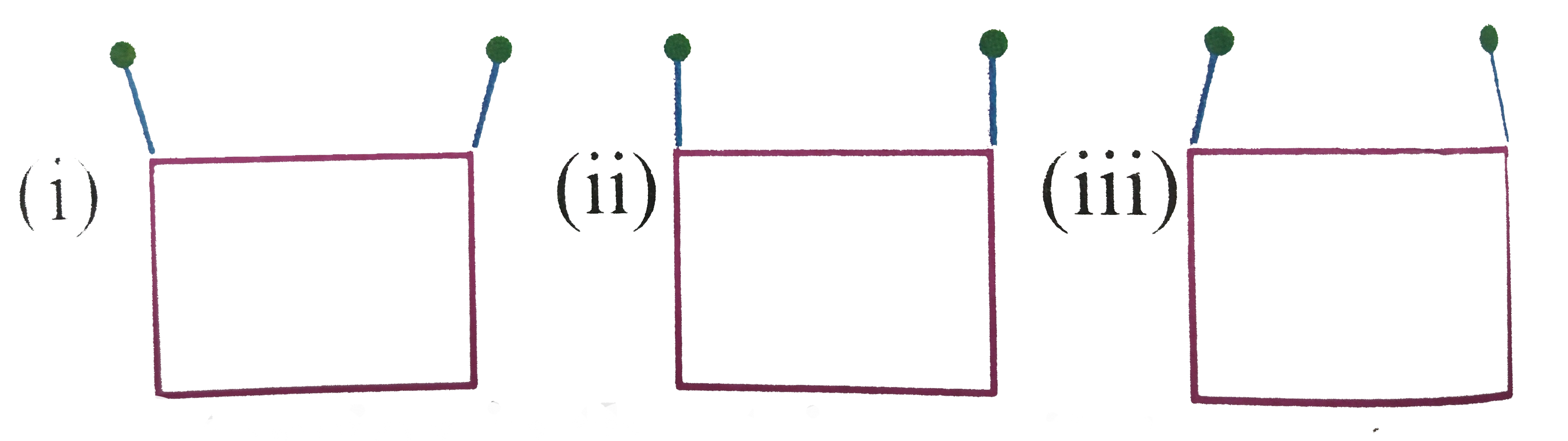 A recantangular frame is to be  suspended symmetrically by two strings  of equal  length  on two supports (figure).It can be done in one of the following  three ways: