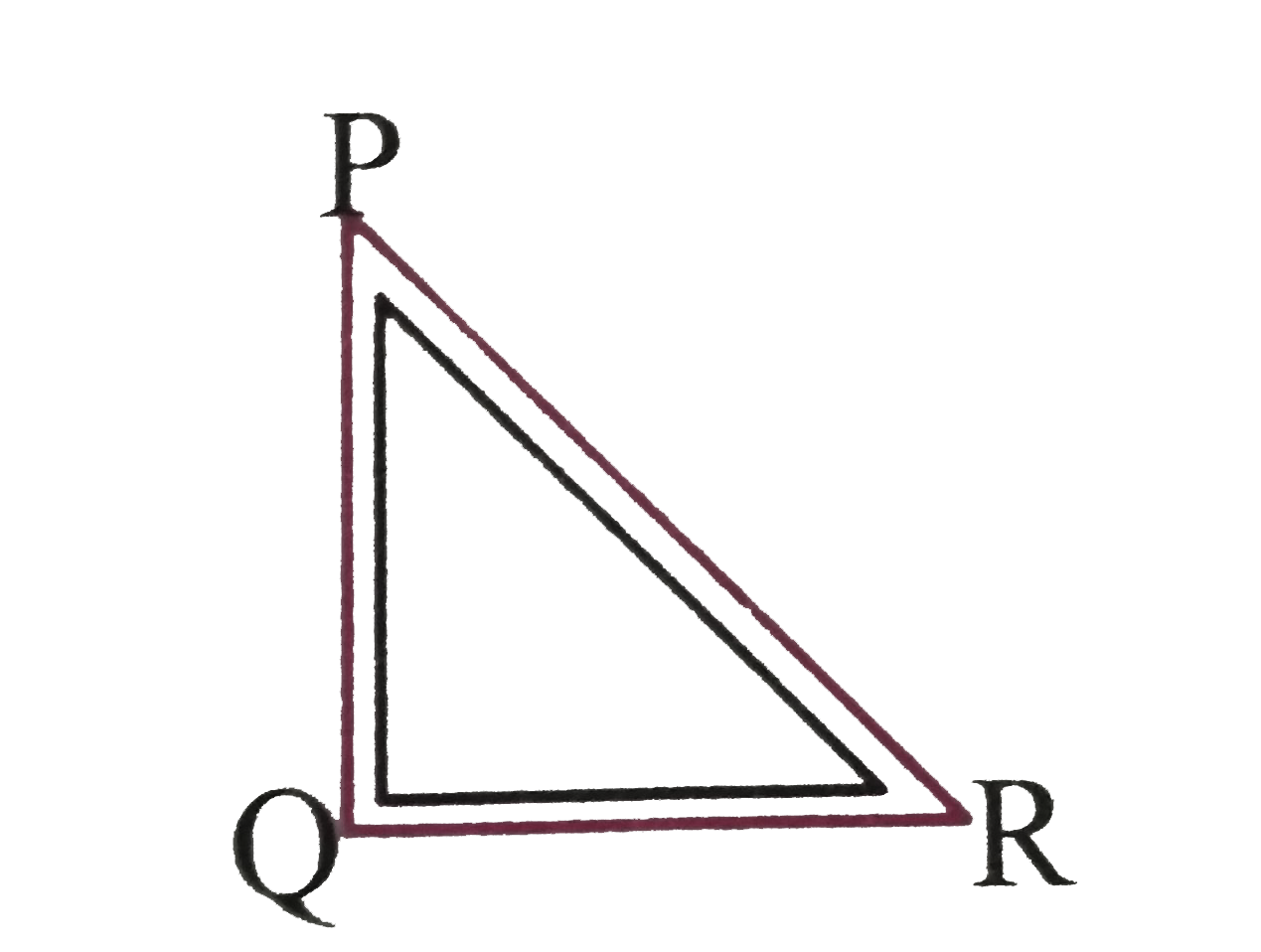 PQR is a right angled triangle made of brass rod bent as shown. If it is heated to a high temperature the angle PQR.