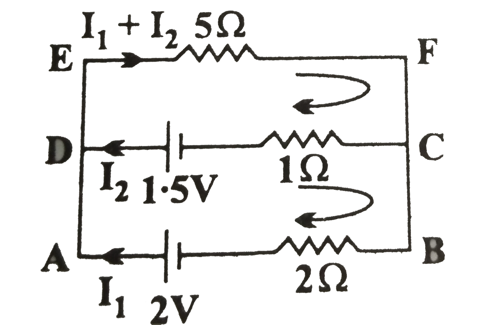 दिये गये चित्र में निम्न की गणना कीजिए-   5 ओम के प्रतिरोध के सिरों के बीच विभवांतर।