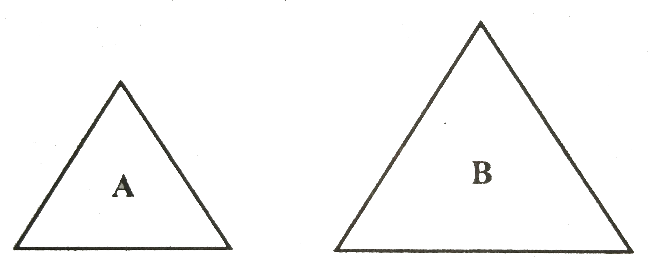 चित्र में A और B दो प्रिज्म है|  A छोटा और B बड़ा है | दोनों एक ही पदार्थ के बने है, किसकी  वर्ण विक्षेपण क्षमता अधिक होगी?