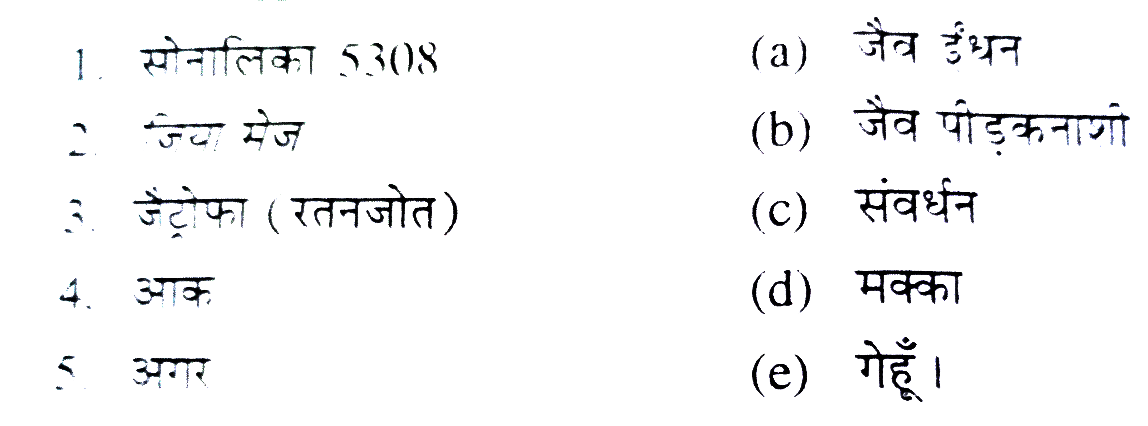 निम्नलिखित स्तंभों का मिलान करें